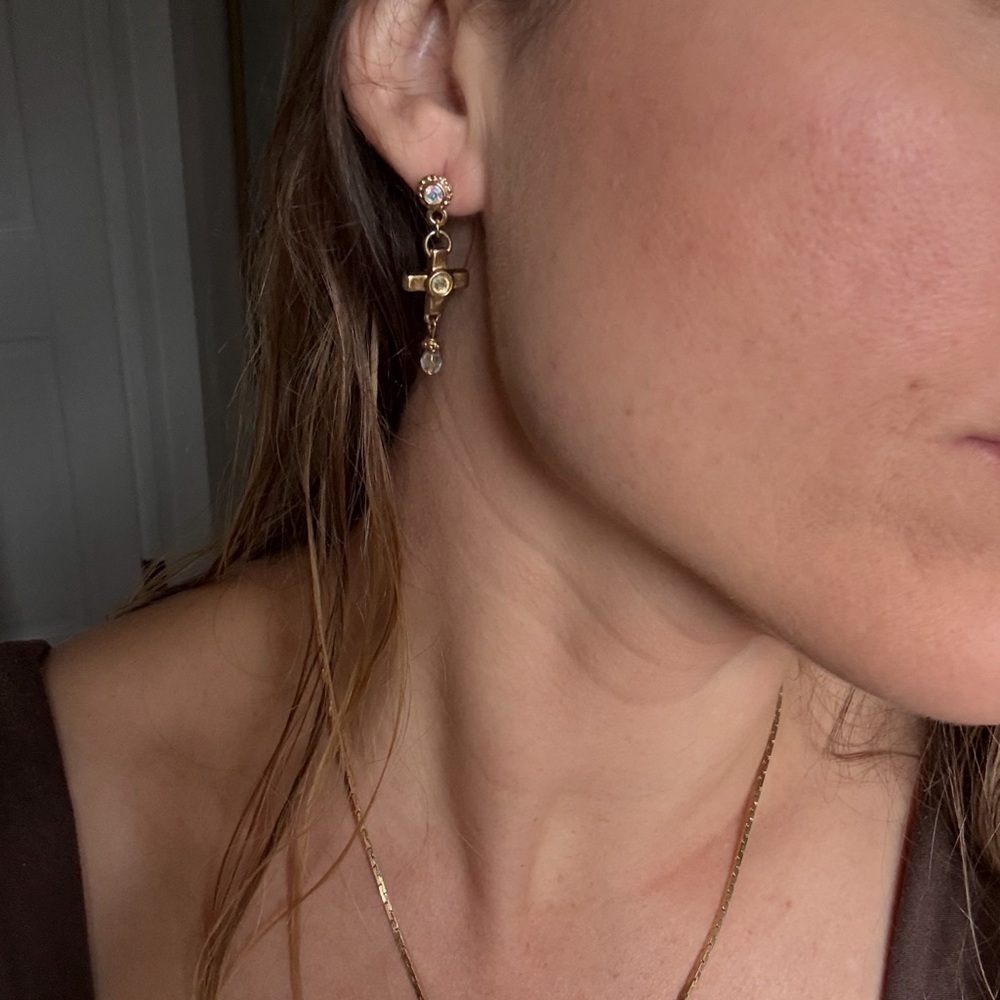 Kirk’s folly  Gold Cross Drop Earrings diamond accents
